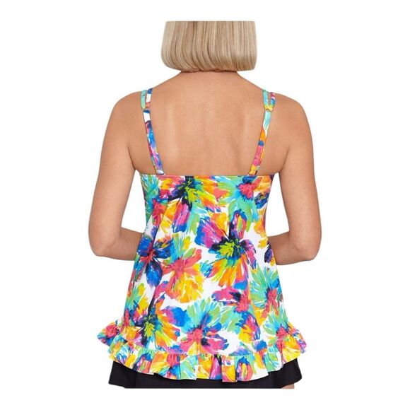 Swim Solutions Women's Triple Tier Printed Tankini Top Swimwear Multi Size 16 - Picture 2 of 14